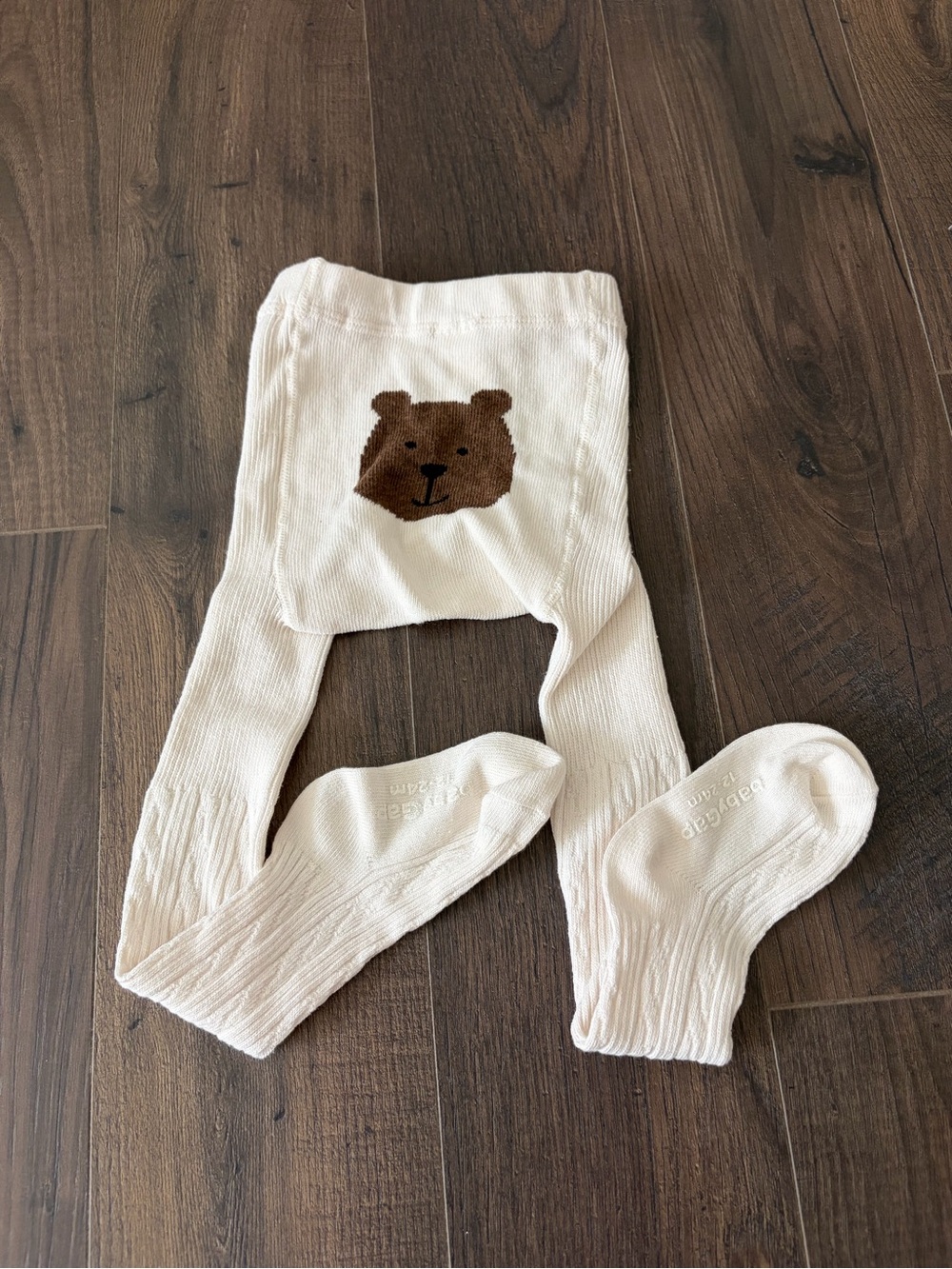 GAP Cream Baby Tights with Brown Bear Face